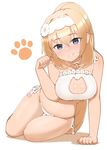  bell bell_choker blonde_hair blue_eyes bra breasts cat_cutout cat_ear_panties cat_lingerie choker cleavage_cutout duke_of_york_(zhan_jian_shao_nyu) frilled_bra frills highres jingle_bell large_breasts long_hair looking_at_viewer meme_attire panties paw_pose paw_print radiance side-tie_panties smile solo underwear underwear_only white_background white_bra white_panties zhan_jian_shao_nyu 