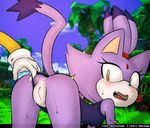  ! all_fours anthro anus bent_over blaze_the_cat blush clothed clothing exposed feline female fur gloves hearlesssoul looking_back mammal outside owlalope partially_clothed presenting purple_fur pussy solo_focus sonic_(series) sonic_the_hedgehog 