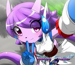  2018 anthro clothed clothing dragon female freedom_planet freedom_planet_2 hair horn kenjikanzaki05 long_hair looking_at_viewer purple_eyes purple_hair sash_lilac selfie signature solo text video_games 