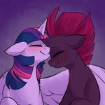  2018 black_fur black_horn blue_hair blush broken_horn cuddling cute digital_media_(artwork) duo equine eyes_closed feathered_wings feathers female female/female feral fizzlepop_berrytwist_(mlp) friendship_is_magic fur goombot hair horn mammal multicolored_hair my_little_pony my_little_pony_the_movie pink_feathers pink_fur pink_hair pink_horn pink_wings purple_background purple_hair simple_background smile tempest_shadow_(mlp) twilight_sparkle_(mlp) unicorn unicorn_horn winged_unicorn wings 