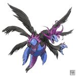  flying full_body gen_5_pokemon highres hydreigon multiple_heads multiple_wings no_humans pokemon pokemon_(creature) signature simple_background solo white_background wings yk_funa 