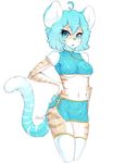  2018 anthro blushstroke breasts chinese_clothing clothed clothing digital_media_(artwork) feline female fur hair hi_res mammal midriff navel open_mouth simple_background skimpy solo under_boob white_background zero_(blushtroke) 