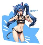  animal_ears athenawyrm bell bell_choker black_bra black_panties blue_eyes blue_hair blush bra cat_cutout cat_day cat_ear_panties cat_ears cat_lingerie cat_tail choker cleavage_cutout embarrassed fang fire_emblem fire_emblem:_kakusei kemonomimi_mode lingerie long_hair looking_at_viewer lucina meme_attire navel open_mouth panties paw_pose side-tie_panties solo tail tiara twintails underwear underwear_only 