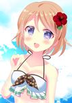  bikini blush brown_hair koizumi_hanayo love_live!_school_idol_project short_hair smile violet_eyes 