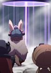  1girl 1other animal_ears facing_away helmet highres made_in_abyss mechanical_arm nanachi_(made_in_abyss) regu_(made_in_abyss) riko_(made_in_abyss) tail uchuu_ika 