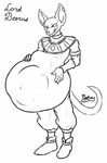  anthro beerus belly big_belly cat clothing dragon_ball dragon_ball_super ear_piercing feline hand_on_stomach male mammal piercing post_vore simple_background solo sphynx vore 