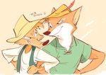  2018 anthro black_nose br&#039;er_fox canine clothed clothing disney fox fur group hat hi_res male mammal robin_hood robin_hood_(disney) simple_background song_of_the_south uochandayo 