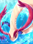  2018 ambiguous_gender milotic nintendo pok&eacute;mon pok&eacute;mon_(species) red_eyes reptile scalie serpentine solo teoluve378 underwater video_games water 