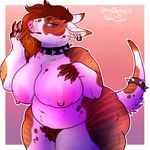  anthro belly belly_nipples big_breasts breasts bull_terrier canine claws collar dog ear_piercing female fur hair hi_res lotusaur mammal nipples overweight piercing slightly_chubby solo spiked_collar spikes thick_thighs 