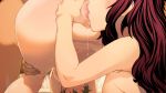  2girls all_fours areolae bed breasts censored cunnilingus from_behind game_cg hanging_breasts highres indoors legs licking long_hair mosaic_censoring multiple_girls navel nipples nude orion_(orionproject) pussy pussy_juice rance_(series) rance_10:_kessen red_hair small_breasts thighs tongue wet yuri 