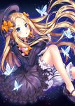  :o abigail_williams_(fate/grand_order) bangs black_bow black_dress black_footwear black_hat blonde_hair bloomers blue_eyes blush bow bug butterfly commentary_request dress eyebrows_visible_through_hair fate/grand_order fate_(series) forehead hair_bow hat insect long_hair long_sleeves looking_at_viewer mary_janes object_hug orange_bow parted_bangs parted_lips polka_dot polka_dot_bow sakura_moyon shoes sleeves_past_fingers sleeves_past_wrists solo stuffed_animal stuffed_toy teddy_bear underwear very_long_hair white_bloomers 
