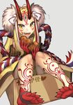  blonde_hair box eating fangs fate/grand_order fate_(series) feet horns ibaraki_douji_(fate/grand_order) japanese_clothes legs long_hair looking_at_viewer oni open_mouth simple_background slit_pupils tagme tattoo teeth toenails toes white_background yellow_eyes 
