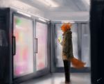 2018 ambiguous_gender anthro asper_(panzery25) canine clothed clothing fox holding_object hoodie inside mammal panzery25 signature solo store 
