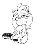  amy_rose boots bracelet clothing convenient_censorship covering covering_breasts embarrassed female fixink footwear gloves hairband half-closed_eyes hedgehog jewelry line_art mammal mostly_nude navel nude shoes sonic_(series) sweat 