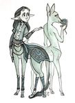  ambiguous_gender cervine cervine_taur clothed clothing deer duo ear_piercing elf flower humanoid mammal miradella nude piercing plant pointy_ears simple_background taur white_background 