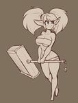  2018 abs areola big_breasts breasts butt clothed clothing female hair hammer humanoid league_of_legends mammal monochrome mostly_nude navel not_furry pointy_ears poppy_(lol) riot_games scorpdk short_hair short_stack shortstack simple_background skimpy solo tools video_games weapon white_hair yordle 