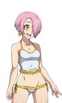  amika_heartome bikini breasts cleavage crop_top earrings fearless_night frilled_bikini frills hair_over_one_eye jewelry lipstick lowleg lowleg_bikini makeup nail_polish navel no_hat no_headwear pink_hair pink_nails short_hair small_breasts solo spike_wible swimsuit yellow_eyes 