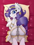  2018 armwear butt clothing digital_media_(artwork) dock equine fearingfun female friendship_is_magic hi_res horn legwear mammal my_little_pony pillow pussy rarity_(mlp) smile solo unicorn 