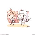  :3 animal_ears anklet black_hair blonde_hair cat_day cat_ears cat_tail chibi commentary_request hair_flaps hair_ornament hair_ribbon hairclip jewelry kantai_collection kemonomimi_mode long_hair looking_at_viewer mittens momoniku_(taretare-13) multiple_girls northern_ocean_hime pale_skin paw_pose pleated_skirt remodel_(kantai_collection) ribbon scarf school_uniform serafuku signature skirt striped_tail tail white_hair yuudachi_(kantai_collection) 