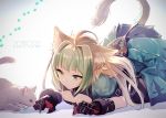  all_fours animal_ears atalanta_(fate) blonde_hair breasts cat cat_ears cat_tail cleavage fate/apocrypha fate/grand_order fate_(series) green_eyes green_hair miyuki_ruria multicolored_hair paw_print small_breasts solo tail tail_raised white_background 