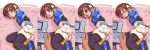  1girl aile bdsm blush bondage bound breasts brown_hair cable cheating_(competitive) commentary_request green_eyes hacking handheld_game_console highres mind_rape nintendo_ds open_mouth pussy_juice rockman rockman_zx saliva short_hair shorts small_breasts spandex sweat tears tomoshibi_hidekazu 