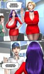  2girls breasts comic english flight_attendant formal huge_breasts jewelry long_hair mature multiple_boys multiple_girls nail_polish necklace original pantyhose purple_hair red_lips red_nails scarlett_ann skirt suit suit_jacket 