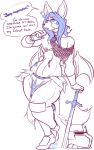  anthro canine clothing girly hair jintonic loincloth looking_at_viewer makeup male mammal mascara melee_weapon nipple_piercing nipples open_mouth piercing solo standing sword thick_thighs weapon wide_hips 