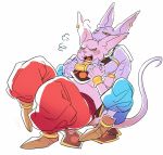  angry beerus blush brothers cat champa dragon_ball dragon_ball_super ear_piercing feline hug kemono male mammal piercing saiko sibling skinny slightly_chubby 