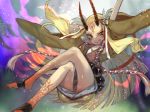  1girl 4:3_aspect_ratio blonde_hair claws fate/grand_order fate_(series) female grin high_resolution horns ibaraki_douji_(fate/grand_order) kimono kurukuru15 long_hair looking_at_viewer nopan oni oni_horns short_kimono smile solo wafuku yellow_eyes yellow_kimono 