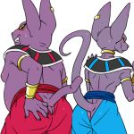  beerus belly blush butt cat champa dragon_ball dragon_ball_super ear_piercing feline looking_back male mammal moobs overweight piercing presenting skinny 