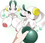  &lt;3 2017 areola big_breasts black_eyes blush breasts butt butt_grab chinchira_(pixiv13404505) dotted_background duo female floette green_background green_body hand_on_butt huge_breasts human humanoid humanoid_hands mammal nintendo nipples pattern_background pok&eacute;mon pok&eacute;mon_(species) simple_background solo_focus video_games white_background white_body 