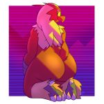  big_butt blaziken butt feathers female green_eyes looking_back muscular muscular_female nintendo pok&eacute;mon pok&eacute;mon_(species) potoobrigham rear_view sitting smile solo talons thick_thighs video_games 
