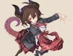  bangs black_jacket blazer breasts brown_background brown_hair center_frills commentary_request dragon_girl dragon_horns dragon_tail dragon_wings frills granblue_fantasy grea_(shingeki_no_bahamut) hair_between_eyes horns jacket long_sleeves looking_at_viewer medium_breasts open_blazer open_clothes open_jacket open_mouth plaid plaid_skirt pleated_skirt pointy_ears red_eyes red_skirt scales school_uniform shingeki_no_bahamut shiromiso shirt short_hair simple_background skirt solo tail torn_clothes torn_jacket torn_shirt white_shirt wings 