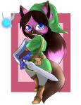  2018 anthro black_nose blue_eyes brown_fur brown_hair canine clothing cute ddestro ddestro_(artist) digital_media_(artwork) duo fairy female fur hair hat hylian_shield long_hair mammal master_sword melee_weapon multicolored_fur navi nintendo ocarina_of_time open_mouth pink_fur pink_hair shield standing sword the_legend_of_zelda tunic vera_(voidrunner) video_games weapon wings 