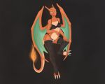  anthro bra breasts charizard claws clothed clothing fangs female fire legwear looking_at_viewer lunoley nintendo open_mouth panties pok&eacute;mon pok&eacute;mon_(species) solo underwear video_games wings 