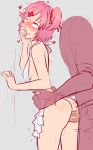  1girl apron ass blush breasts closed_mouth doki_doki_literature_club from_behind heart matching_hair/eyes naked_apron natsuki_(doki_doki_literature_club) nude pants penis pink_eyes pink_hair short_hair vaginal xxxx52 