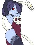  1girl blue_skin dress elbow_gloves hair_over_one_eye red_eyes skullgirls squigly_(skullgirls) thighhighs zombie 