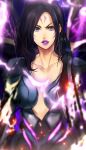  1girl aoiken kai&#039;sa league_of_legends lipstick long_hair looking_at_viewer open_mouth purple_eyes solo thunder 