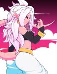 1girl breasts dragon_ball dragon_ball_fighterz majin_android_21 mrsteak pink_skin red_eyes smile solo tail tubetop white_hair 
