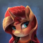  2018 absurd_res clothed clothing equestria_girls equine female hair hi_res horn mammal multicolored_hair my_little_pony smile solo sunset_shimmer_(eg) two_tone_hair unicorn vanillaghosties 