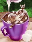  bath bathtub beverage canine coffee cream cup dog earplugs looking_at_viewer macro mammal marshmallow milk milky mzin shadify sugar wolf 