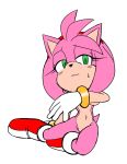  amy_rose boots bracelet clothing colored convenient_censorship covering covering_breasts embarrassed female fixink footwear gloves hairband half-closed_eyes hedgehog jewelry line_art mammal mostly_nude navel nude shoes sonic_(series) sweat 