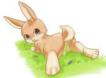  2017 blue_eyes blush brown_fur butt convenient_censorship female feral fur grass lagomorph looking_at_viewer mammal open_mouth paws pussy rabbit rag._(artist) solo 