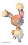  bluekomadori buneary bunny eyes_closed facial_mark hair_ribbon highres leg_lift no_humans pink_ribbon pokemon pokemon_(creature) pokemon_(game) pokemon_dppt ribbon simple_background smile solo standing standing_on_one_leg watermark web_address white_background 