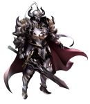  armor boots breastplate cape commentary_request copyright_request faulds full_armor full_body gauntlets greaves helmet highres holding holding_sword holding_weapon maruchi pauldrons plate_armor red_cape simple_background solo spikes standing sword weapon white_background 