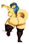  anthro big_breasts big_butt black_nose breasts butt canine clothed clothing female fur huge_butt inu-jean legwear looking_back mammal nipples obese overweight smile solo standing thick_thighs thigh_highs topless 