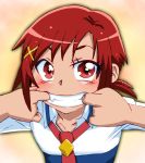  breasts commentary_request hino_akane_(smile_precure!) looking_at_viewer medium_hair onnaski open_mouth precure school_uniform small_breasts smile smile_precure! solo teeth 