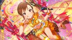  blush brown_hair dress futami_mami idolmaster idolmaster_million_live! idolmaster_million_live!_theater_days long_hair side_ponytail smile violet_eyes 