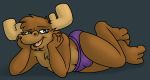  anthro barefoot briefs bulge cervine clothed clothing male mammal moose nanimoose purple_underwear solo topless underwear 