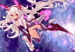 alternate_costume azur_lane bodysuit bunny_tail cleavage_cutout commentary_request flat_chest glowing headgear karinto_yamada laffey_(azur_lane) long_hair red_eyes solo tail weapon white_hair 